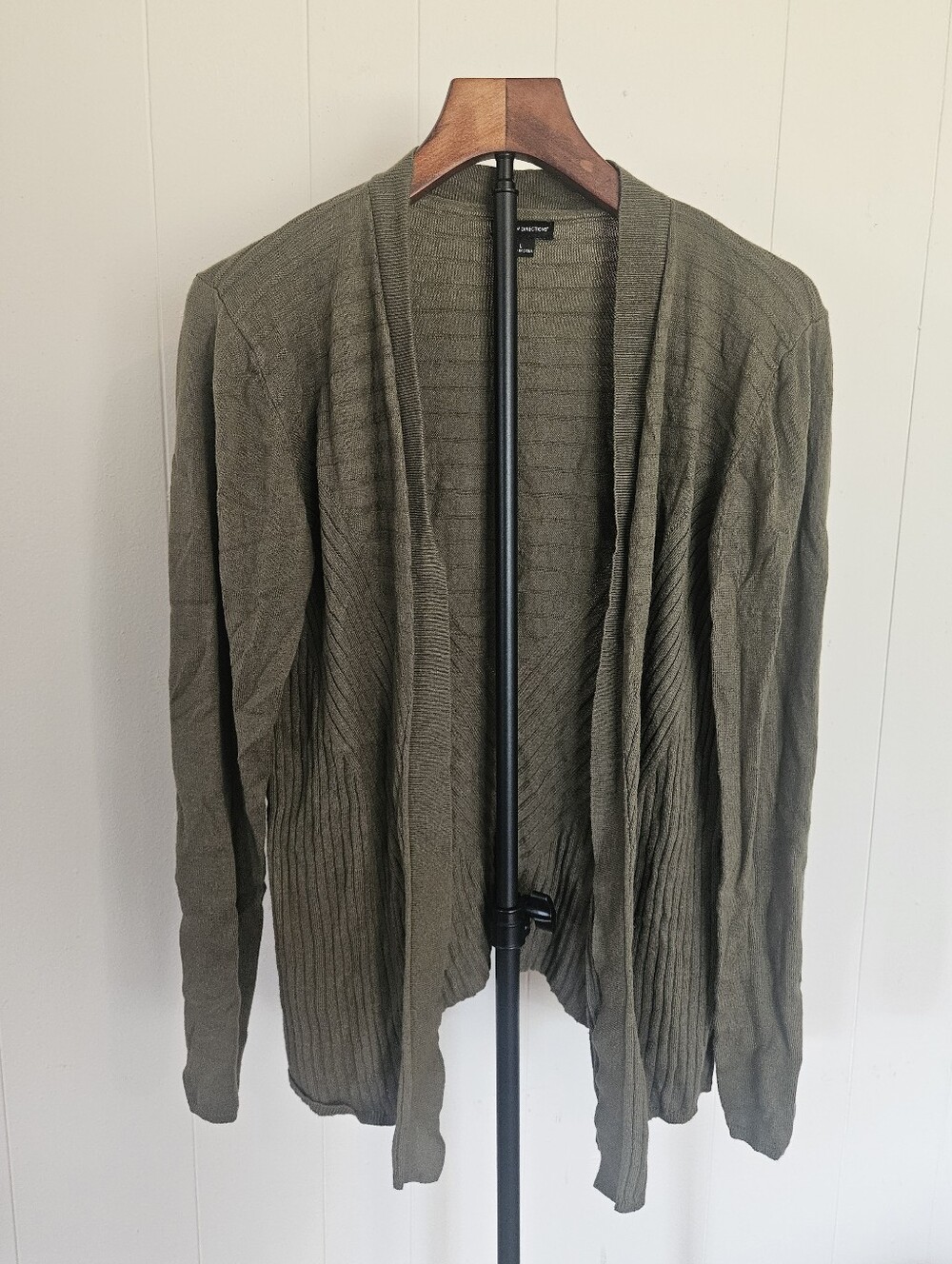 new directions Olive Green Open-Front Ribbed Cardigan Size Large